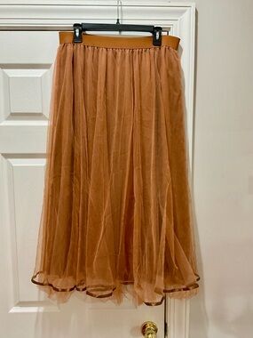 Tulle Midi Skirt in Rust Brown